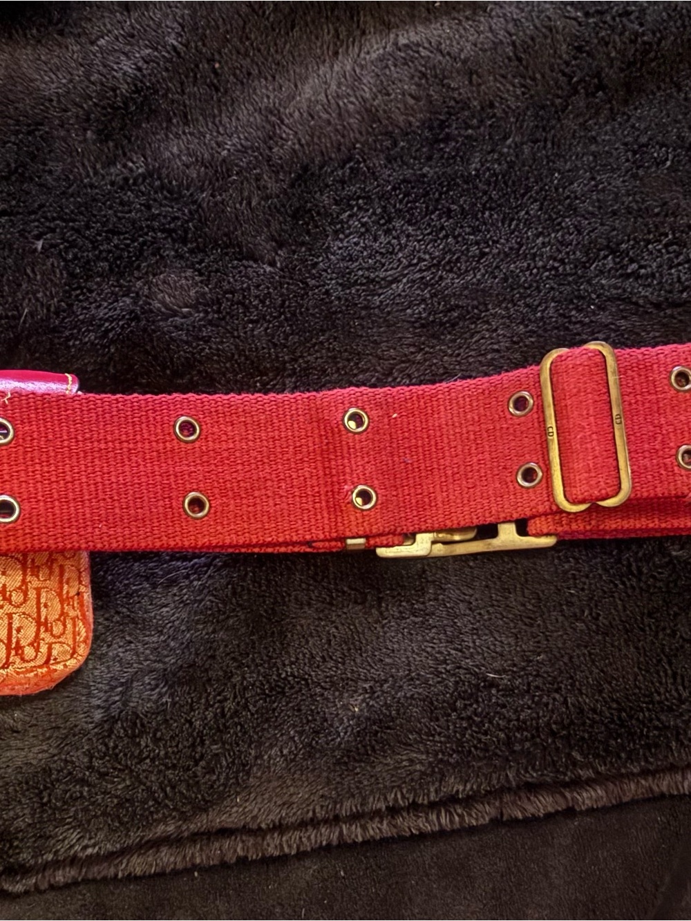 Dior military Red Canvas Belt with Gold-Tone Hardware